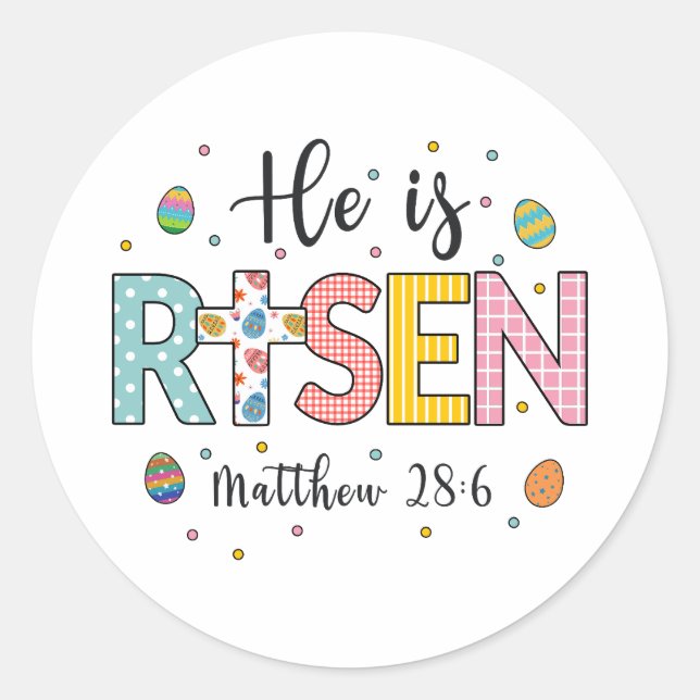 Pegatina Redonda Se eleva Jesús Cristiano Feliz Pascua (Anverso)