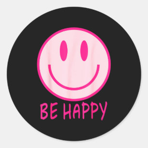Pegatina Redonda Sé feliz años 70 80 sonrisa rosa cara feliz sonrie