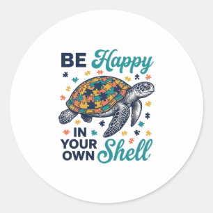 Pegatina Redonda Sé Feliz En Tu Propio Diseño De Camiseta De Tortug