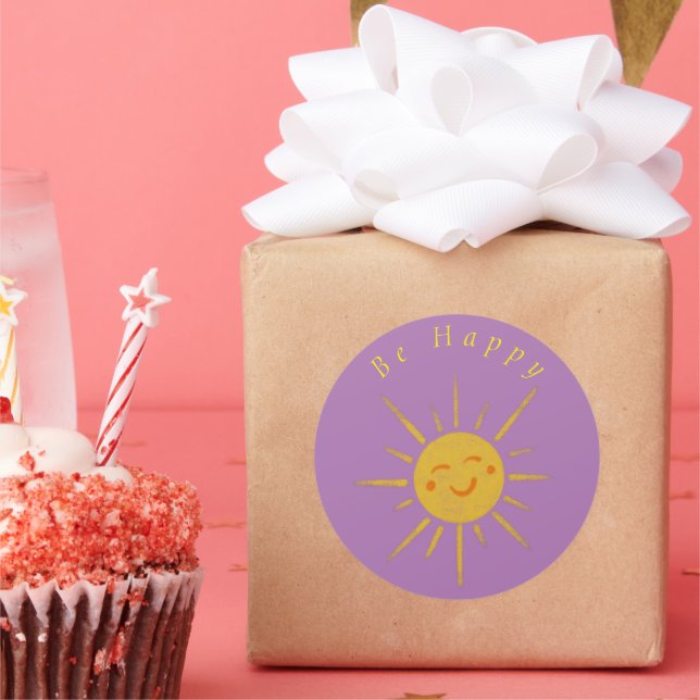 Pegatina Redonda Sé Feliz Sol (Fiesta)