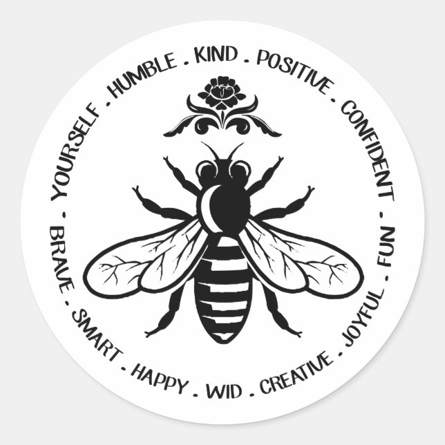 Pegatina Redonda Sé humilde diversión positiva feliz feliz (Anverso)