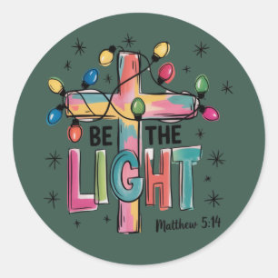 Pegatina Redonda Sé La Luz Navidad Cruz Cristiana Xmas Biblia 