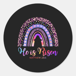 Pegatina Redonda Se Levanta Arcoiris Feliz Pascua Cristiano Blanco