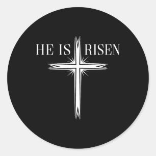 Pegatina Redonda Se Levanta Cruz Jesús Religioso Feliz Día De Pascu