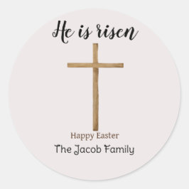 Pegatina Redonda Se levanta, Feliz Pascua a la familia, religioso