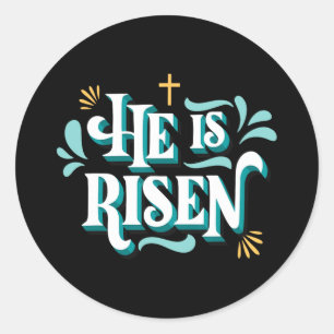 Pegatina Redonda Se Levanta Feliz Pascua Cristiano Cristo Jesús Bi