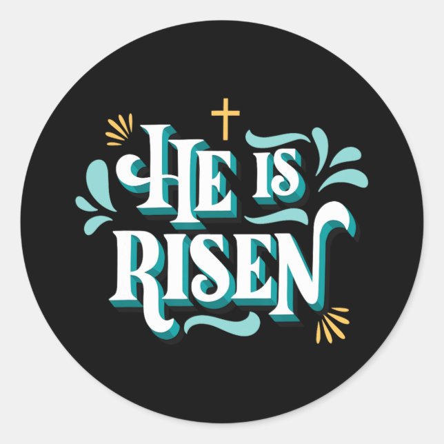 Pegatina Redonda Se Levanta Feliz Pascua Cristiano Cristo Jesús Bi (Anverso)