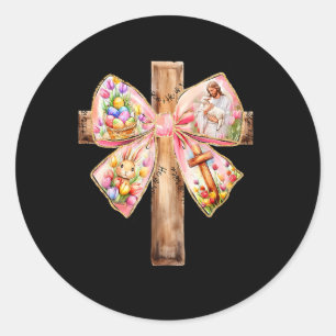 Pegatina Redonda Se Levanta Jesús Coquette Bow Cruza Pascua Mujeres