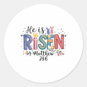Pegatina Redonda Se Levanta Jesús Cristiano Feliz Pascua Niña