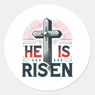 Pegatina Redonda Se Levanta Jesús Día Cristiano De Pascua