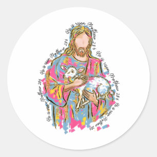 Pegatina Redonda Se Levanta Jesús Y Cordero Dios Feliz Pascua Crist