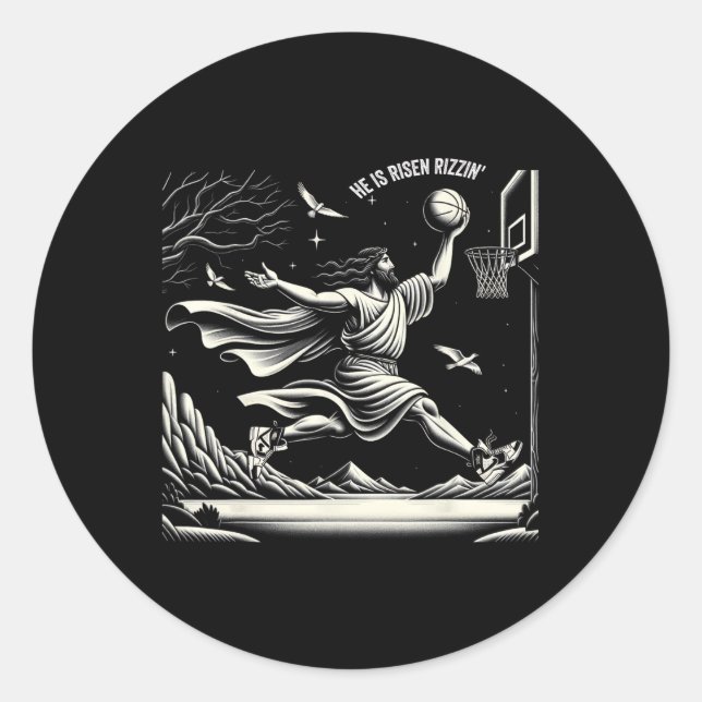 Pegatina Redonda Se Levanta Rizzin En Pascua Jesús Fe Cristiana B (Anverso)
