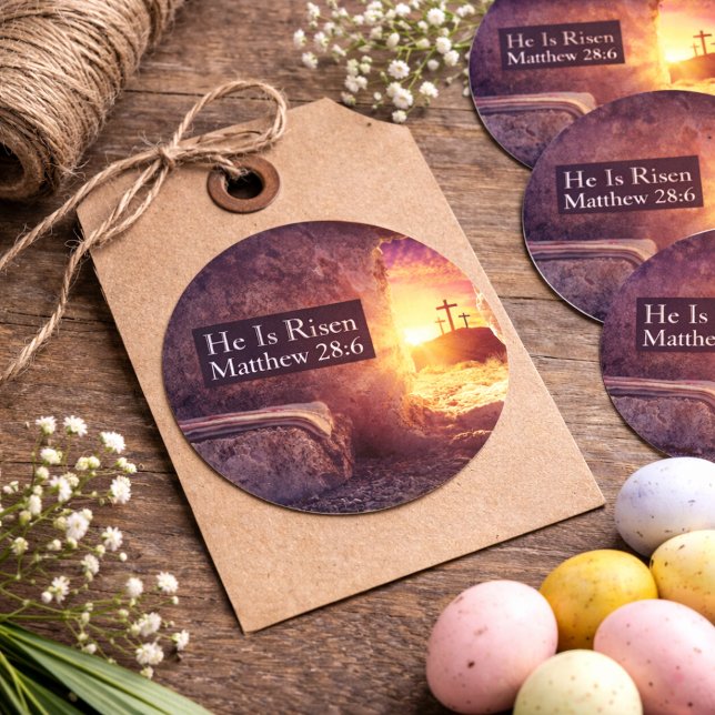 Pegatina Redonda Se Levanta Tres Cruces Vacías De Pascua (He Is Risen Three Crosses Empty Tomb Easter Classic Round Sticker
)