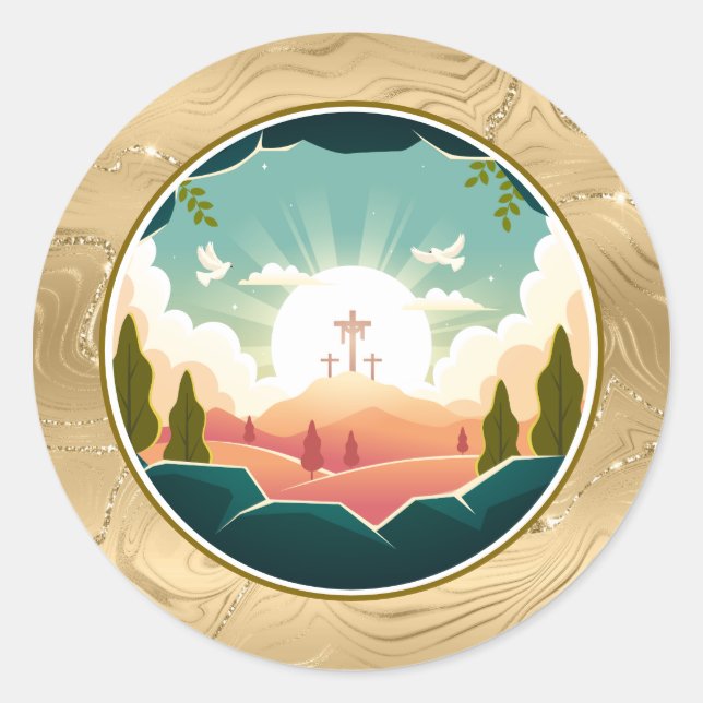 Pegatina Redonda Se levanta y celebra la resurrección el domingo (Anverso)