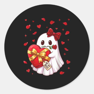 Pegatina Redonda Sé Mi Boo Caja De Corazón De San Valentín Fantasma