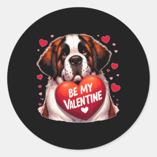 Pegatina Redonda Sé Mi San Valentín Perro San Bernardo Corazón