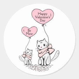Pegatina Redonda Sé mío, Feliz Día de San Valentín, gatos y globos