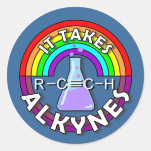 Pegatina Redonda ¡Se necesita ALKYNES! Cubierta química con arcoiri