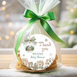 Pegatina Redonda Se necesita un Baby Shower de aldea Gracias