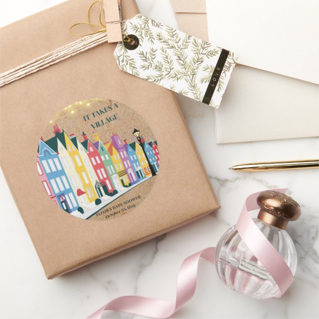 Pegatina Redonda Se necesita un Baby Shower de Village Modern Craft (Regalar)