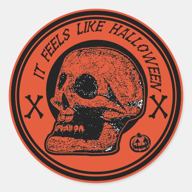 Pegatina Redonda Se siente como Halloween - huesos cruzados de crán (Anverso)