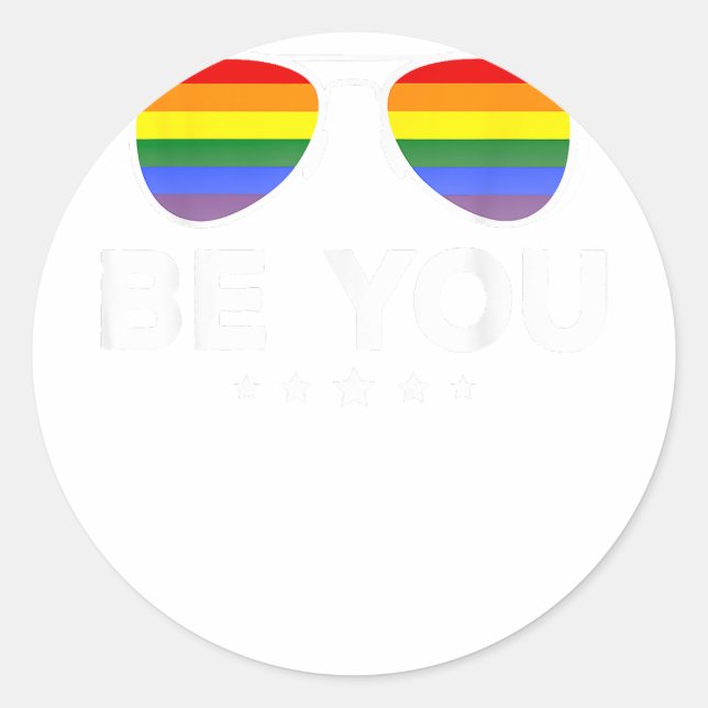 Pegatina Redonda Sé tú gafas de sol arcoiris LGBT (Anverso)