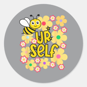 Pegatina Redonda Sé Tú Mismo Kawaii Flor de Arcoíris Abeja