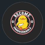 Pegatina Redonda Se vuelve ingenuo cómico bobo de pato cómico<br><div class="desc">Se convierte en una curiosa broma sobre el tío del pato,  curiosa cita del meme del pato</div>