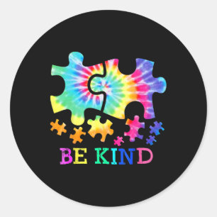 Pegatina Redonda Sea amable autismo rompecabezas piezas tira de aut