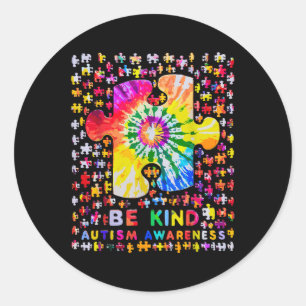 Pegatina Redonda Sea amable rompecabezas Tie Dye Autism Conciencia