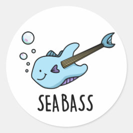 Pegatina Redonda Sea Bass Funny Bass Guitar Fish Pun