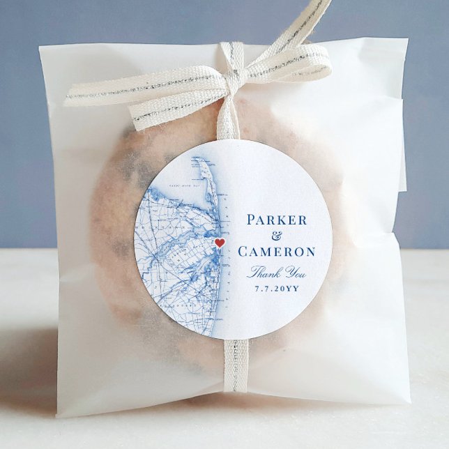 Pegatina Redonda Sea Bright New Jersey Map Favor de la Boda (These Sea Bright New Jersey thank you stickers are perfect for wedding favor labels)