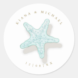 Pegatina Redonda Sea Foam Beach Wedding Starfish ID837