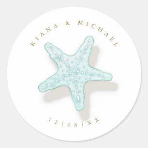 Pegatina Redonda Sea Foam Beach Wedding Starfish ID837