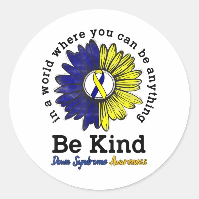 Pegatina Redonda Sea Kind World Down Day Awareness Ribbon (Anverso)