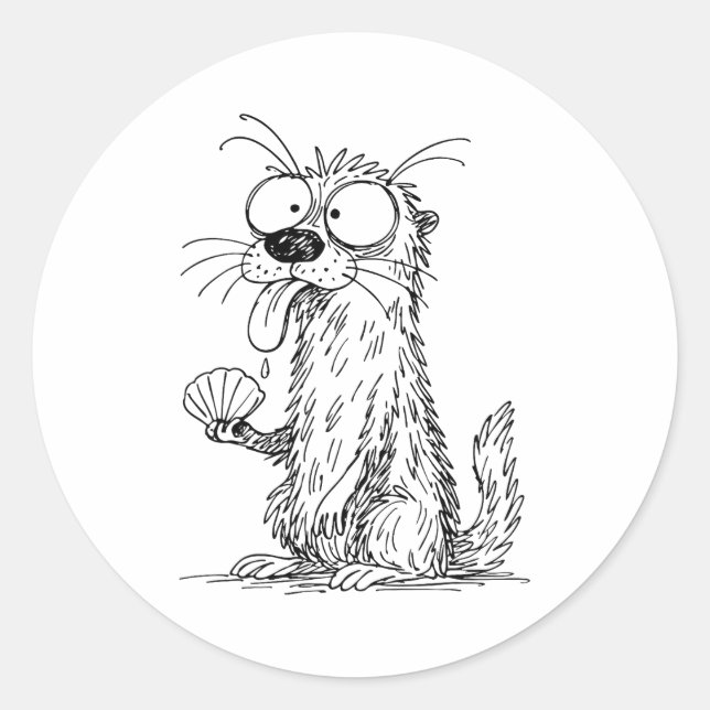 Pegatina Redonda Sea Otter Abstract Art Rtrait Drawing Whimsical Fu (Anverso)