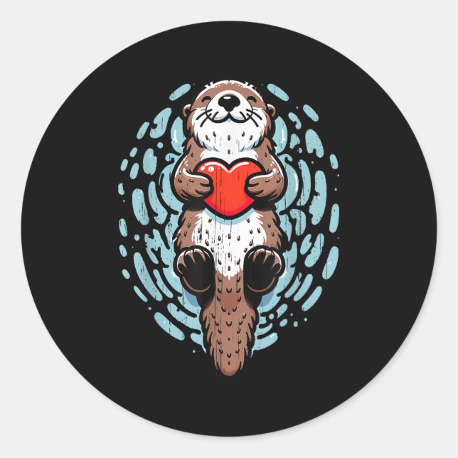 Pegatina Redonda Sea Otter Valentines Heart Lover Funny Boys Men Gi (Anverso)