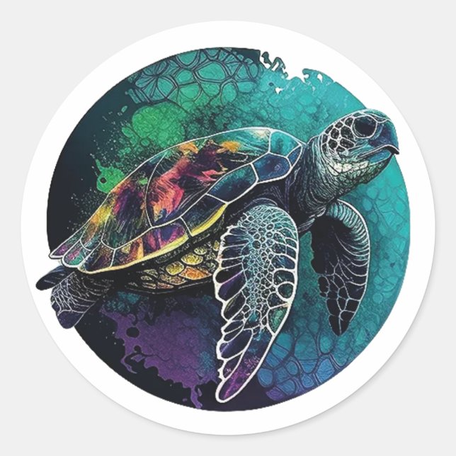 Pegatina Redonda Sea Turtle Beach Lover Ocean Animal Graphic  (Anverso)
