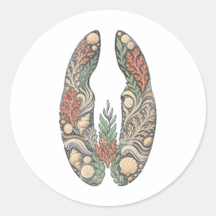 Pegatina Redonda Sea Turtle Botanical Track Nature Sticker