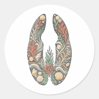 Pegatina Redonda Sea Turtle Botanical Track Nature Sticker