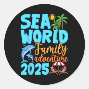 Pegatina Redonda Sea World Dolphin Family Adventure Trip 2025 Sprin