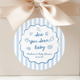 Pegatina Redonda Sea You Soon Baby Coastal Baby Shower