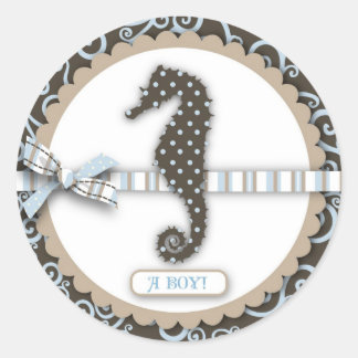 Pegatina Redonda Seahorse Baby Boy Square