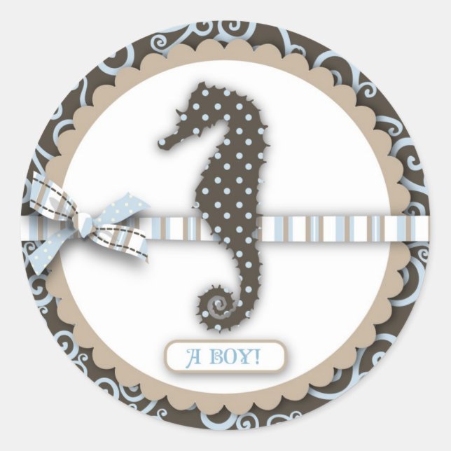 Pegatina Redonda Seahorse Baby Boy Square (Anverso)