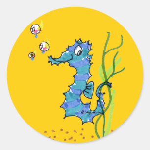 Pegatina Redonda Seahorse del dibujo animado lindo