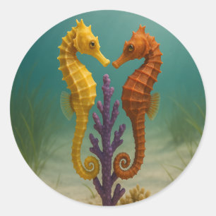 Pegatina Redonda Seahorse Serenade