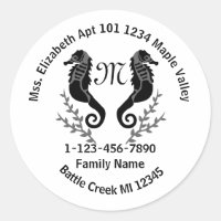 Seahorse Silhouette Monogram Family Home Address