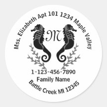 Seahorse Silhouette Monogram Family Home Address