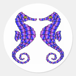 Pegatina Redonda Seahorses del blanco 2