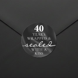 Pegatina Redonda Sealed with a Kiss Black 40th Birthday Anniversary